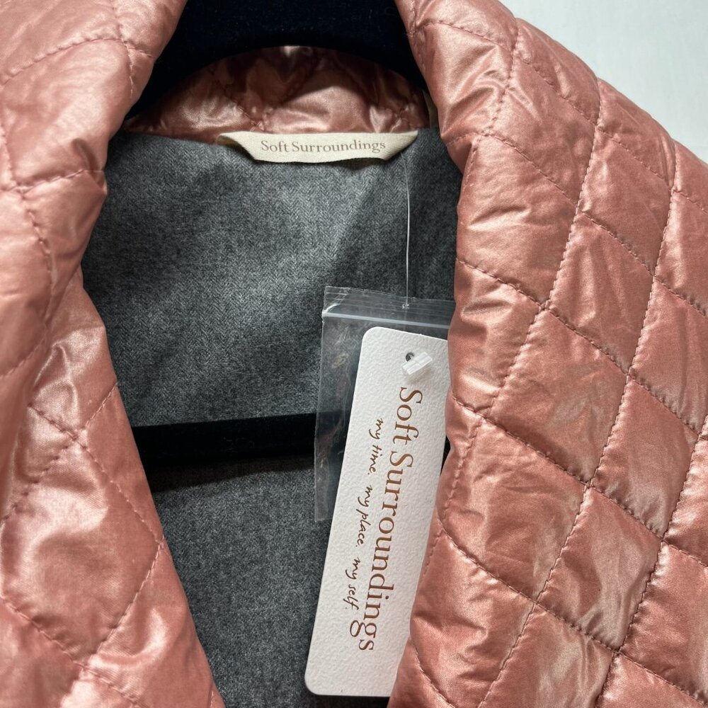 Soft Surroundings Vest M 10-12Stretch Snowline Metallic Puffer Shawl Cotton Pink - Picture 8 of 11